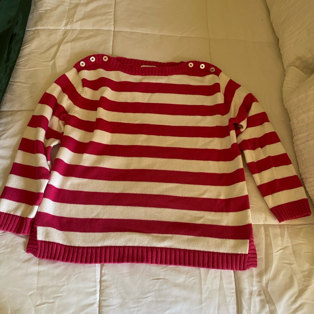 Jones New York Bold Pink and White Striped Sweater - Medium